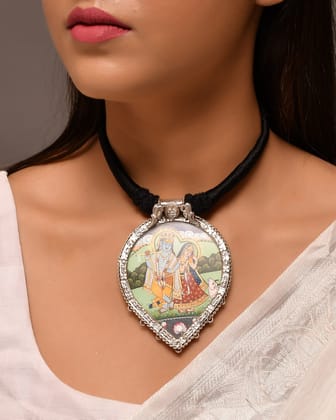 Radhey painting silver necklace
