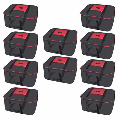Fendo Regent Nylon Multi-Purpose Clothes Organiser For Wardrobe, Red Black (10-Pack) | Rectangular, 54x46x28 cm | 69.55 L Organisers Storage Box | Extra Large Toys/Stationery Paper/Blankets