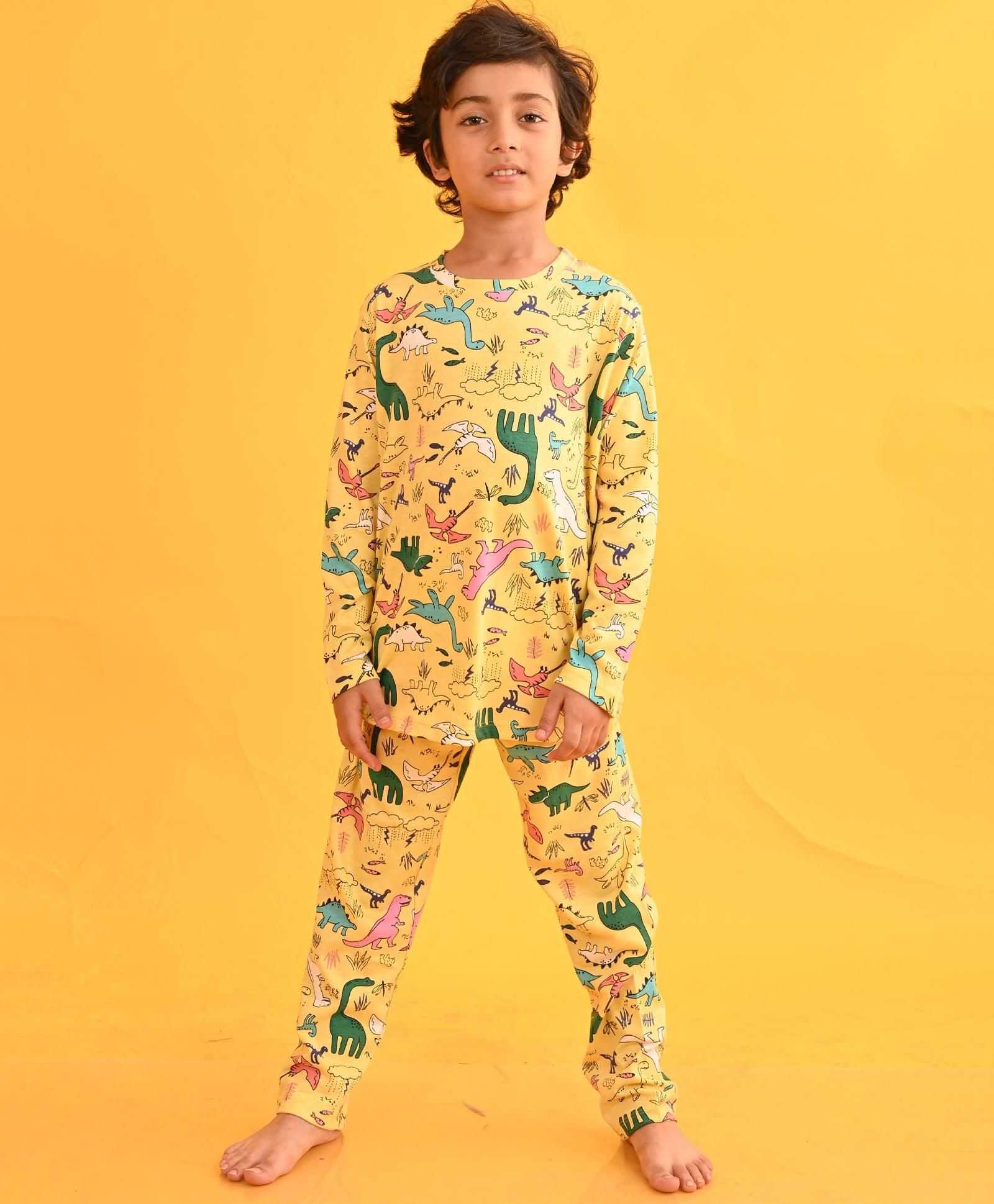 RAINING DINOSAUR LONG SLEEVES PYJAMA SET - YELLOW-0-6 MONTHS / 2N / YELLOW