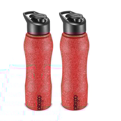 PEXPO Stainless Steel Sports/Fridge Water Bottle, 1000 ml, Pack Of 2, Red, Bistro | Wide Mouth & Leak-Proof Water Bottle
