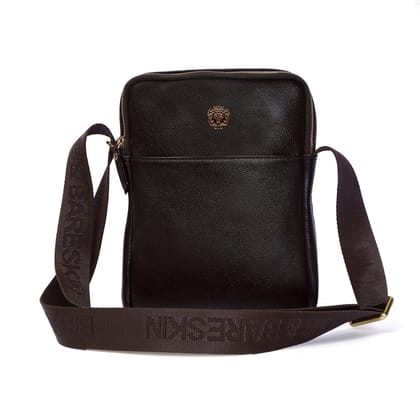 Cross-Body City Bag in Textured Dark Brown Leather-FS