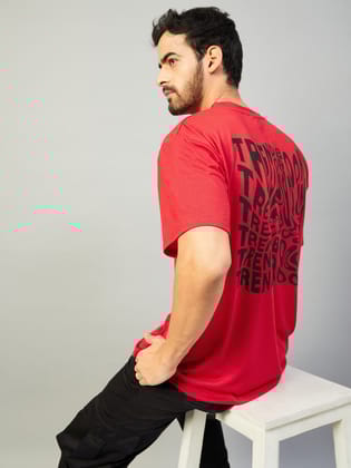 Gritstones Men Oversized Red Typography Cotton T-Shirt