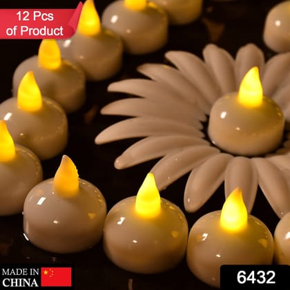 6432 Set of 12 Flameless Floating Candles Battery Operated Tea Lights Tealight Candle - Decorative, Wedding.( Diya , Divo , Diva , Deepak , Jyoti)