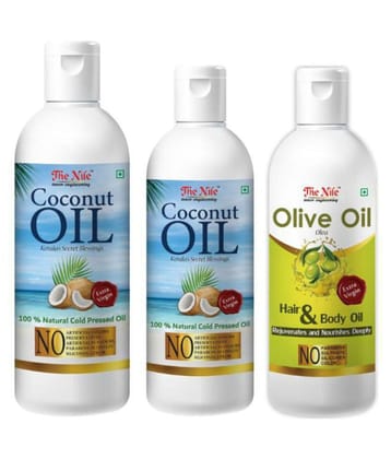 The Nile Coconut Oil 200 Ml + 100 ML (300 ML) + Olive Oil 100 ML 400 mL Pack of 3
