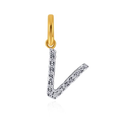 Senco Gold 18K Yellow Gold V Alphabet Diamond Pendant (Gold Wt- 1.7 g/Ct-0.05/HI-SI)