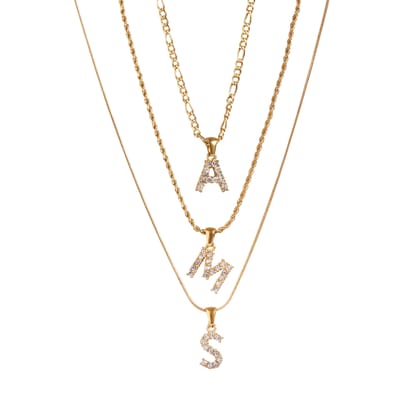 Diamond Initial Necklace - 18K Gold Plated-T / Rope Chain