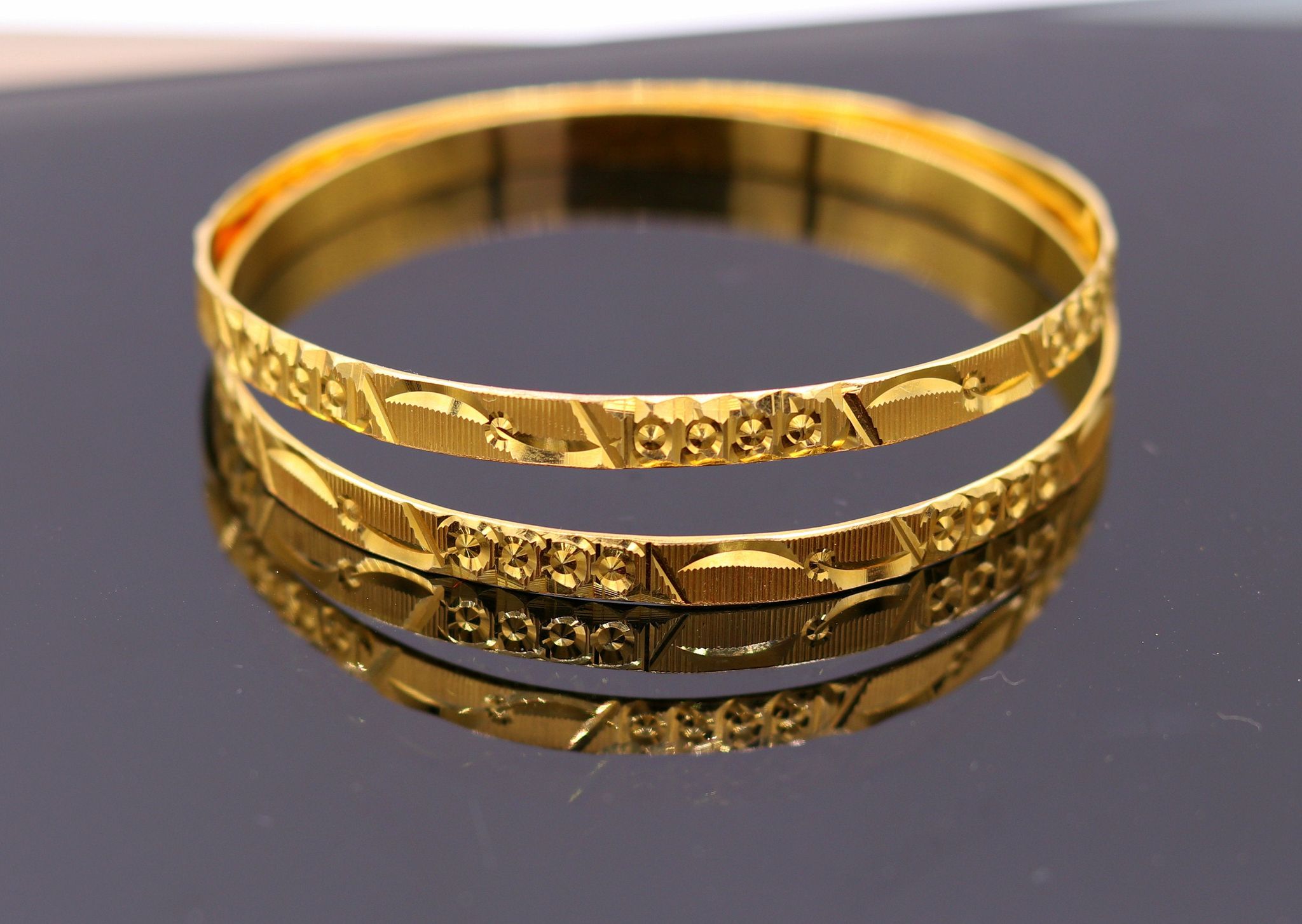 Genuine 22kt yellow gold handmade solid bangle bracelet kada jewelry stylish diamond cut designer jewelry for women's ba47-2.125&quot; or 54 mm