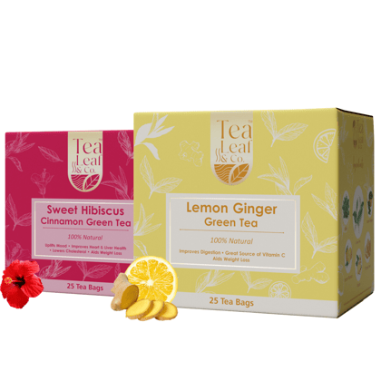 Sweet Hibiscus Green Tea & Lemon Ginger Green Tea Combo Boosts Immunity & Heart Health Farm Fresh 25 Tea Bags Pack of 2