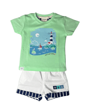 Watch Tower Half Sleeve Tshirt and Shorts-06 - 12 M / Green/White