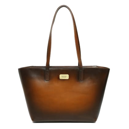 Brune & Bareskin Hand Painted Burnished Tan Leather Hand Bag For Women-FS