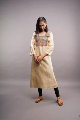 Tisser Madhubani handPainted Kurti Multicolor /Kosa (Tussar) Silk Size-S,M,L,XL,XXL