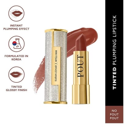 MyGlamm POUT by Karan Johar - No Pout Pout (Mauve Nude Brown Shade) | Moisturising, Pigmented, Bullet Plumping Lipstick For Petal Glow Finish (3.5g)