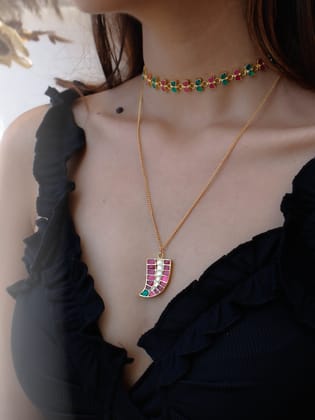 Maham Red-Green Necklace- Set of 2-Red