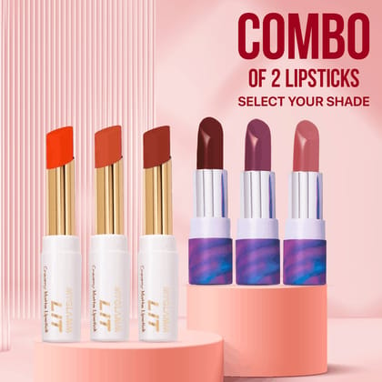 MyGlamm Combo of LIT Creamy Matte Lipstick + POSE HD Lipstick | Long Lasting, Creamy, Demi-matte Finish Slim Lipstick & HD Lipstick