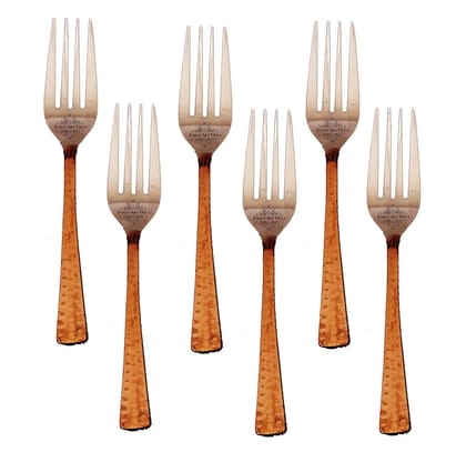 Indian Art Villa Pure Steel Copper Set of 6 Designer Fork 20cm