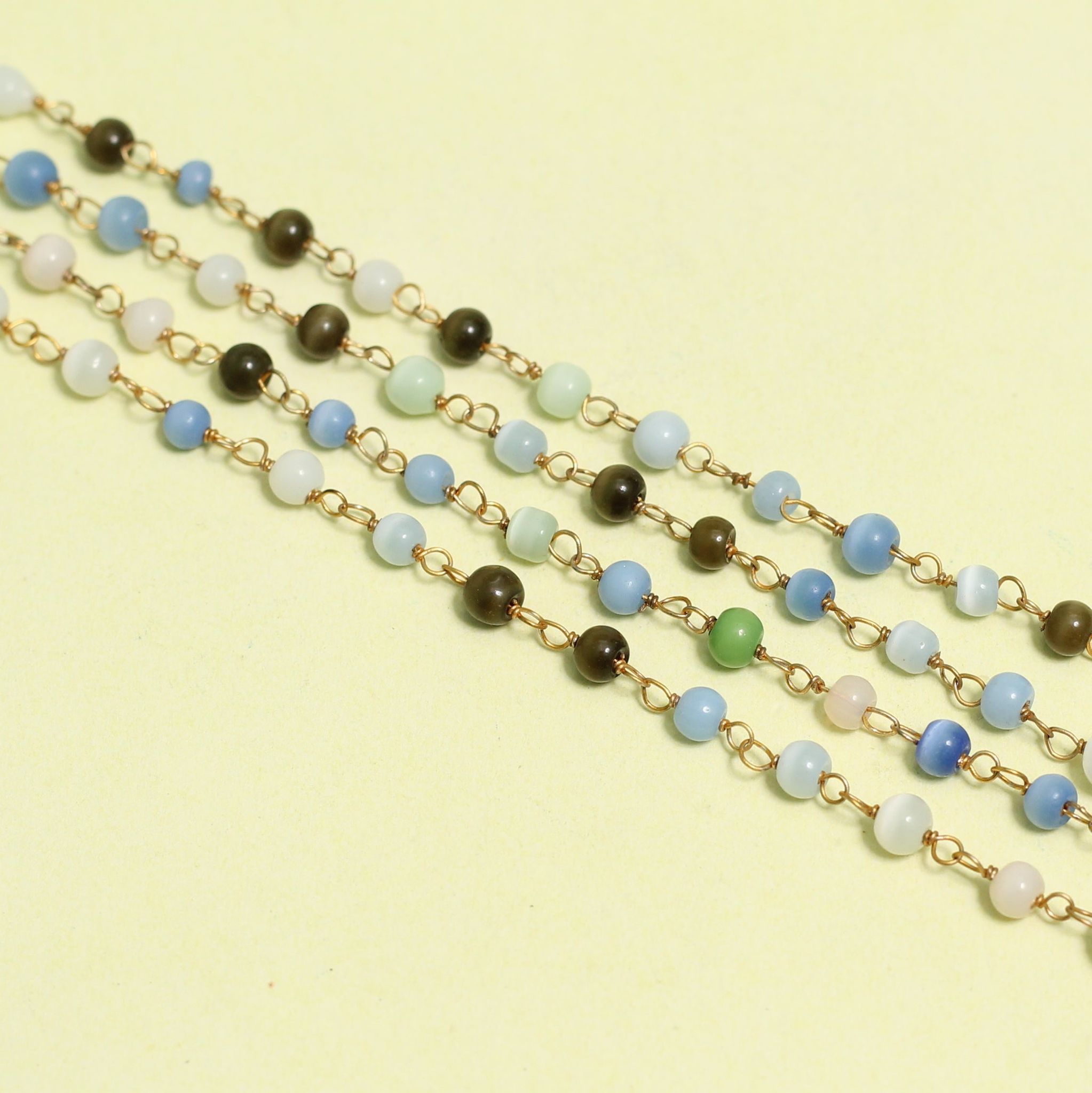 Glass Cats Eye Beaded Chain Round 4mm-MultiColor / Glass