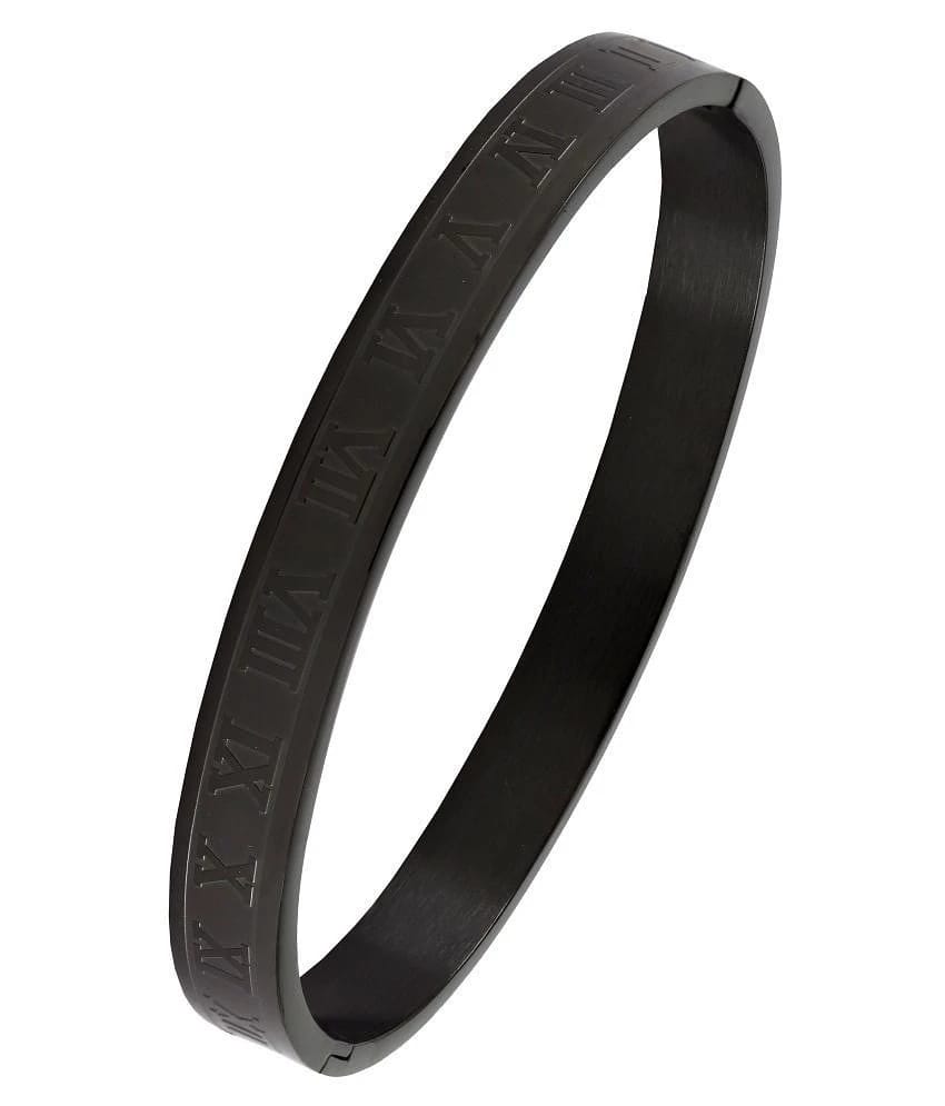The Jewelbox Italian Roman Black 316L Surgical Stainless Steel Openable Bangle Kada Bracelet For Men Boys - None