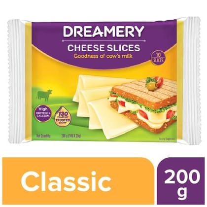 Dreamery Processed Cheese Slice, Goodness Of Cow's Milk, 200 G (10 Slices)
