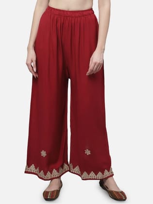 Floral Hem Design Flared Regular Ethnic Palazzos