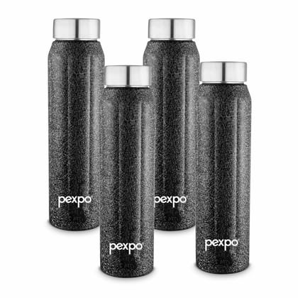 PEXPO Stainless Steel Fridge Water Bottle, 700ml, Black | Eco-Friendly Water Bottle Suitable For Adults & Kids (Pack of 4)