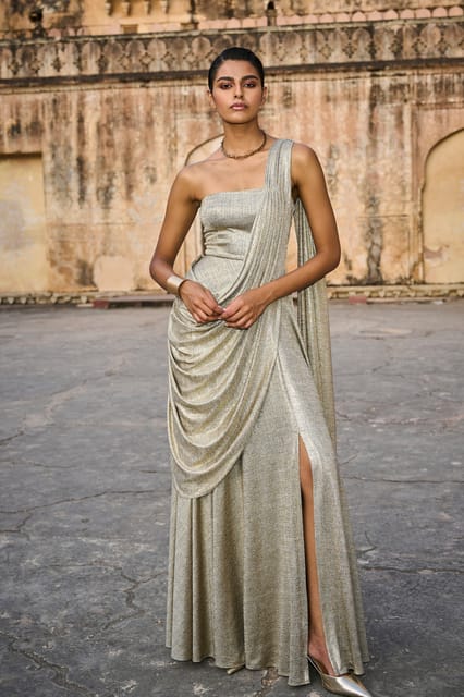 SARI DRAPE GOWN-XS / Champagne