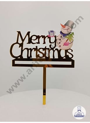 CAKE DECOR™ 5 inch Imported Acrylic Merry Christmas Snow Man with Gift & X-Mas Tree Cake Topper Cake Decoration Dessert Decoration (SBMT-IMP-025)