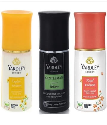 Yardley London ENGLISH BLOSOOM ,URBAN &ROYAL BOUQUTE Deodorant Roll-ons for Men,Women 150 ml ( Pack of 3 )
