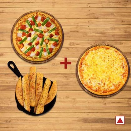 Tandoori Chicken Pizza ( R ) + Garlic Bread Sticks With Dip + Free Margarita Pizza ( R )