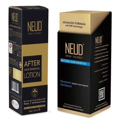 NEUD Combo: Natural Hair Inhibitor and After-Hair-Removal Skin Lotion for Men and Women