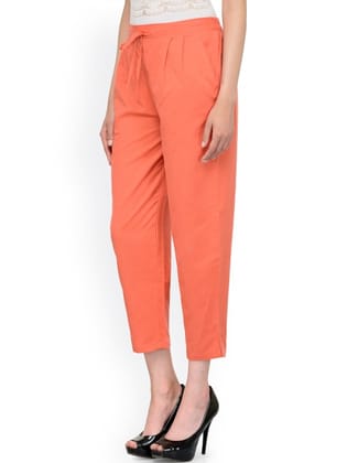 Women Peach-Coloured Relaxed Regular Fit Printed Peg Trousers