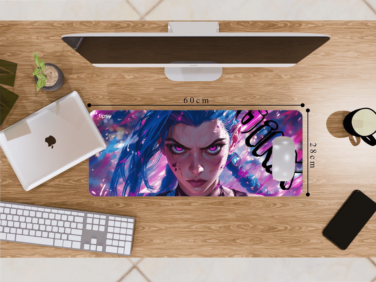"JINX ARCANE " Gaming Mousepad – Elevate Your Gaming Experience-Medium (28CM x 60CM) / White