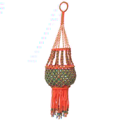 Vibrant Macrame Light JhoomarǀLamp for Living Room Hall Ceiling ǀMain Door ǀEntrance DoorǀPooja Room ǀFestive DecorǀOrange & Green