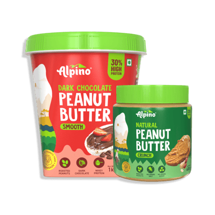 Peanut Butter Combo - High Protein Dark Chocolate Smooth 1kg & Natural Crunch 400g - Value Pack