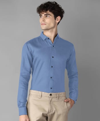 Rich Vesture Mens Light blue Color Poly Cotton Fabric Solid Regular fit Full Sleeve Casual And Semi Formal Wear With Apple Cutt Shirt For EveryDay (Pack of 1) (Size:- XL) - None