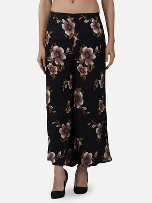 Women Floral Printed Flared Crepe Palazzos