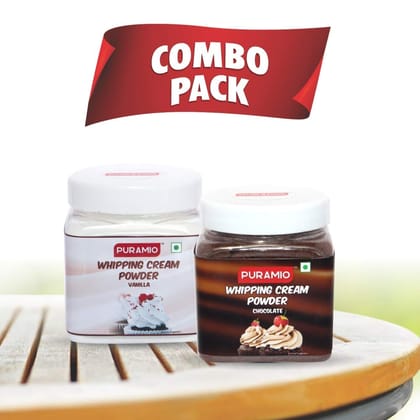 Puramio Whipping Cream Powder- Vanilla & Chocolate, 250 gm Each - Pack of 2