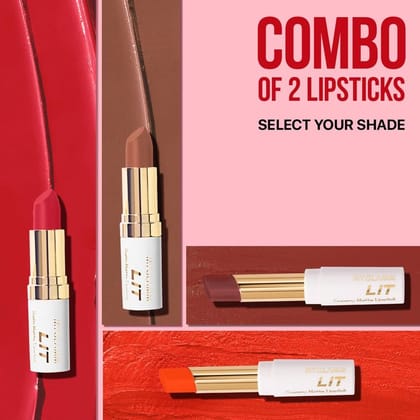 MyGlamm Combo of LIT Satin Matte Lipstick + LIT Creamy Matte Lipstick | Long Lasting, 3D, Smooth Lipstick & Long Lasting, Creamy Lipstick