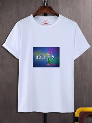 NITYANAND CREATIONS Round Neck White Holi T-Shirt for MEN-HOLI-T-SHIRT-11506-L