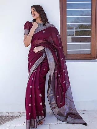 Ethnic Motifs Woven Design Chanderi Saree