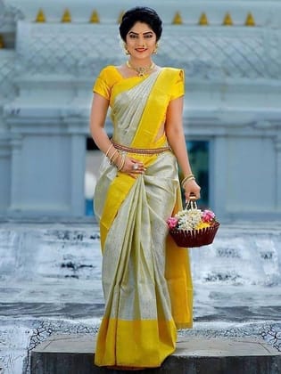 Ethnic Motifs Woven Design Zari Banarasi Saree