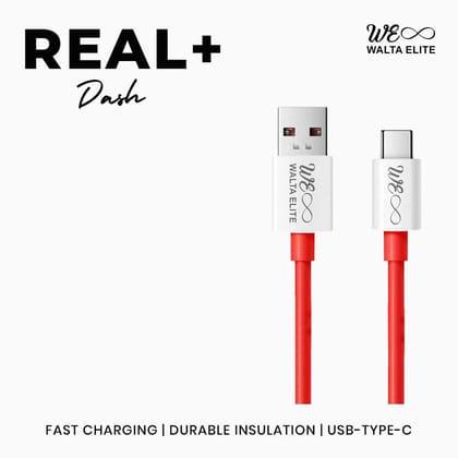 WALTA ELITE Real+ Dash 65W USB To Type C Charger Cable (1 Mtr, Red) For One Plus Phones