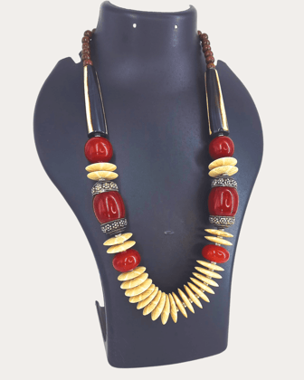 Maroon And Cream Colour Button Beads Necklace