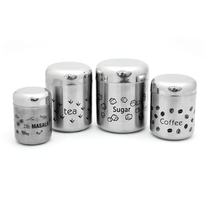 coconut Stainless Steel Multipurpose Kitchen Accessories Canisters/Container For Storage Tea Coffee Sugar & Masala (Matt Finish) - 4 PC Set