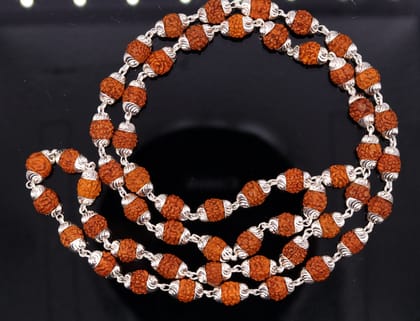 Handmade silver caps natural rudraksha bead chain necklace fabulous unisex silver jewelry awesome design ch001