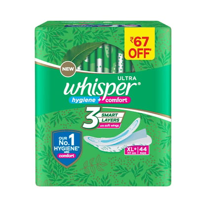 Whisper Ultra Clean Sanitary Pads For Women, Xl Plus Pack Of 44 Napkins(Savers Retail)