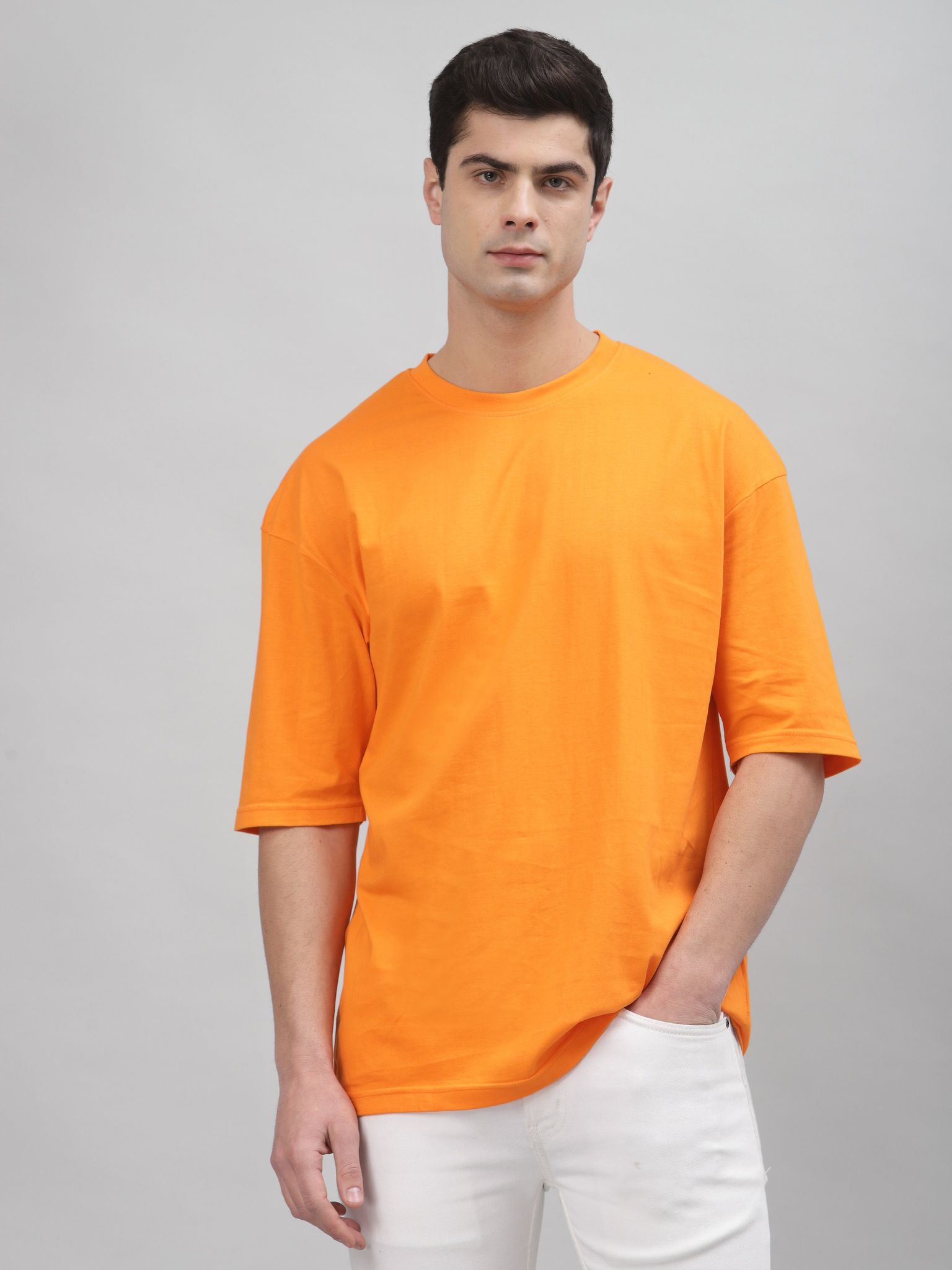 Neon Orange Unisex Plain Oversized Tee By Gavin Paris-S / Orange