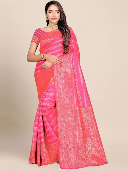 Ethnic Motifs Woven Design Zari Banarasi Saree