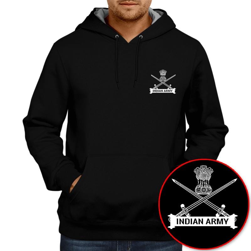 Indian Army Logo Black Hoodie Unisex 100% Cotton Printed Hoodie ( Black)-S
