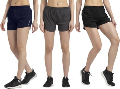 Pack of 3 Solid Women Black, Orange, Dark Blue Sports Shorts, Regular Shorts, Cycling Shorts, Night Shorts, Running Shorts