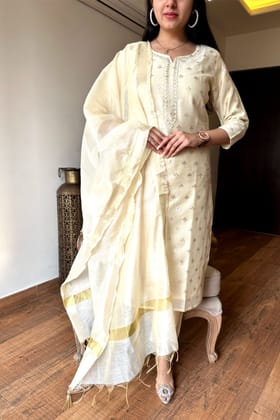 Chanderi Self Moonga Zari Work Set-M